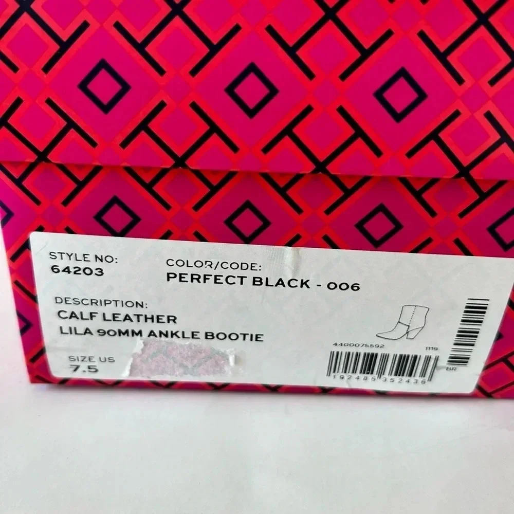 Tory Burch Lila Mirrored Gold Heel Black Leather Ankle Bootie 7.5 Fits 7 - Picture 10 of 11